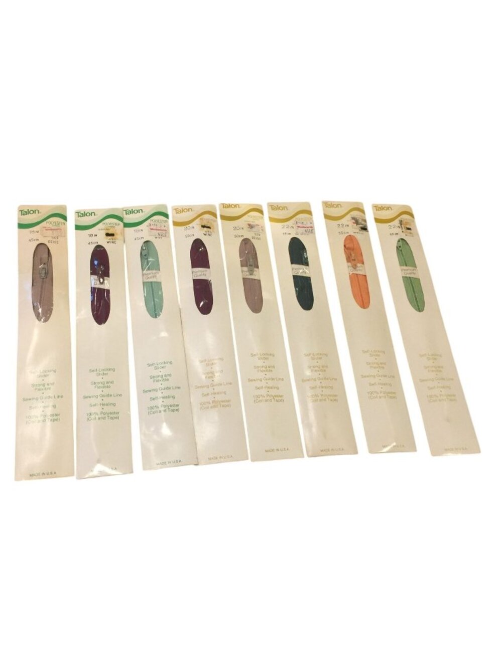 TALON Polyester Zippers 18" 20 " 22" Beige Wine Mint Willow Apricot Dk Green